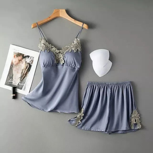 Sexy Women Pajamas Sets Sling Silk Nightwear