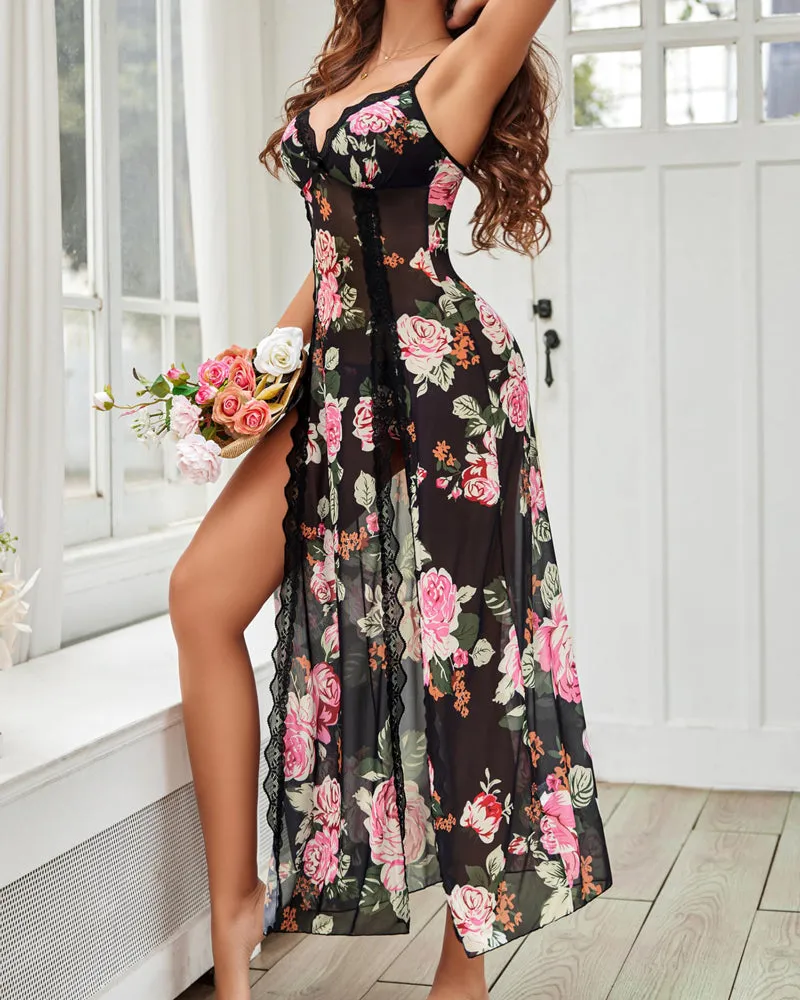 SheCurve? Sexy Mesh V Neck Side Split Nightdress