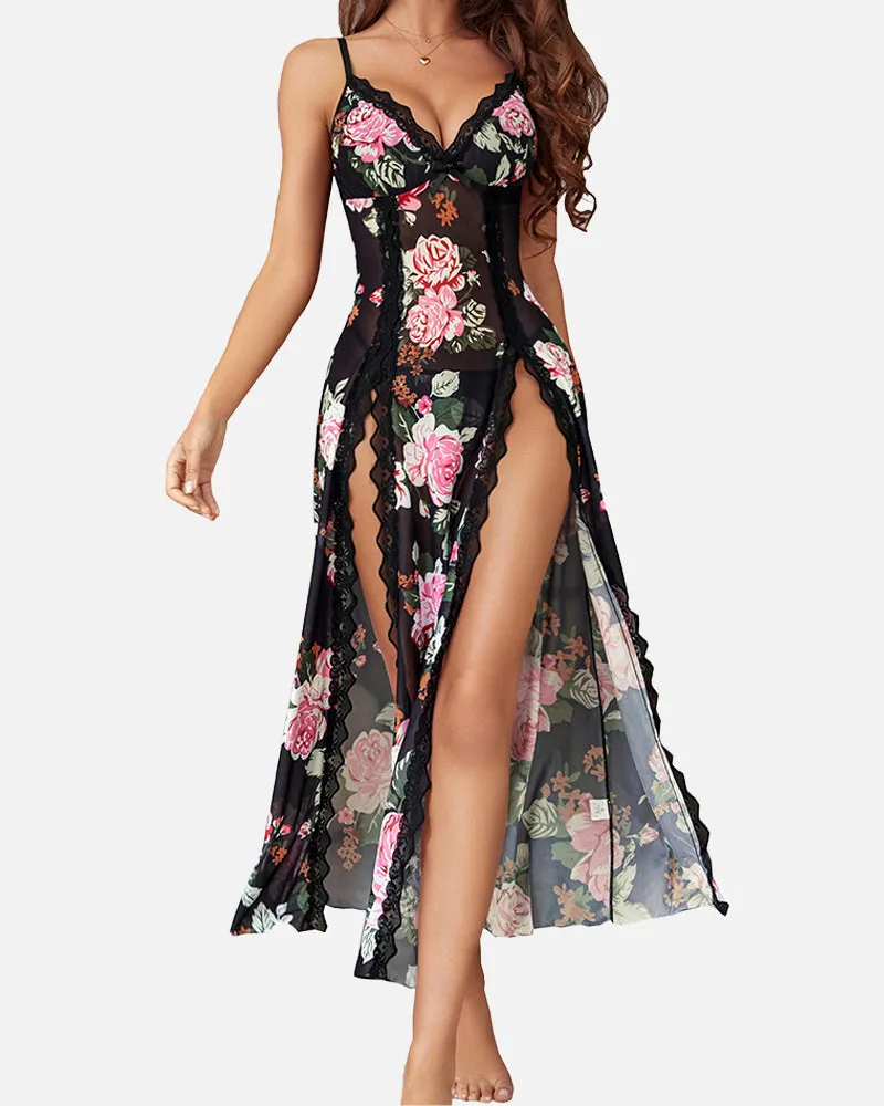 SheCurve? Sexy Mesh V Neck Side Split Nightdress