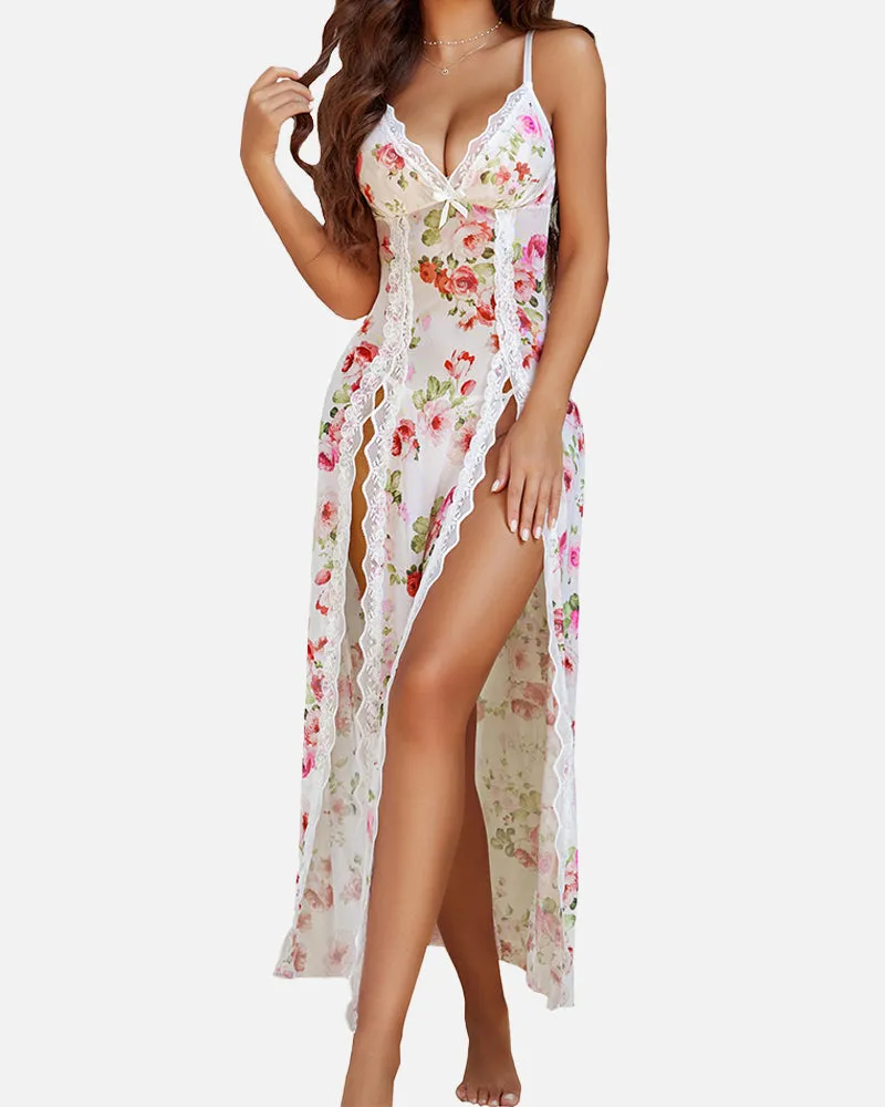 SheCurve? Sexy Mesh V Neck Side Split Nightdress