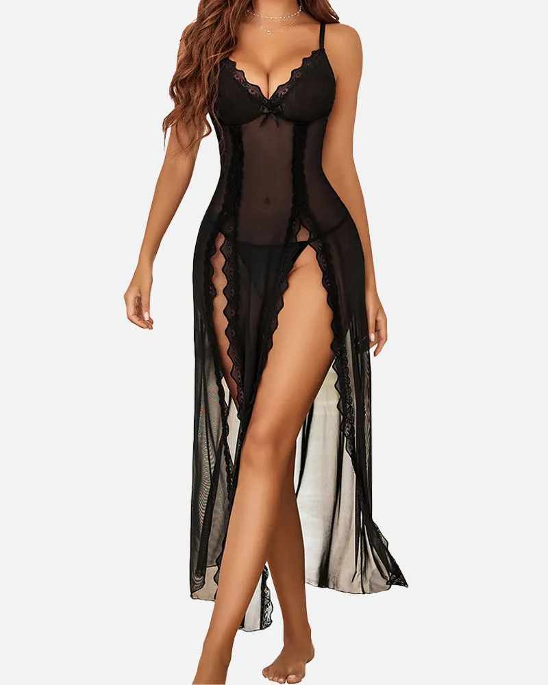 SheCurve? Sexy Mesh V Neck Side Split Nightdress