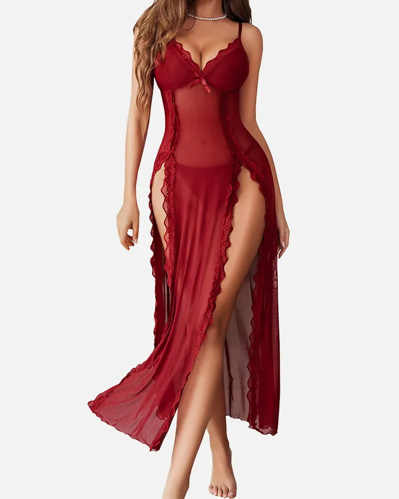 SheCurve? Sexy Mesh V Neck Side Split Nightdress