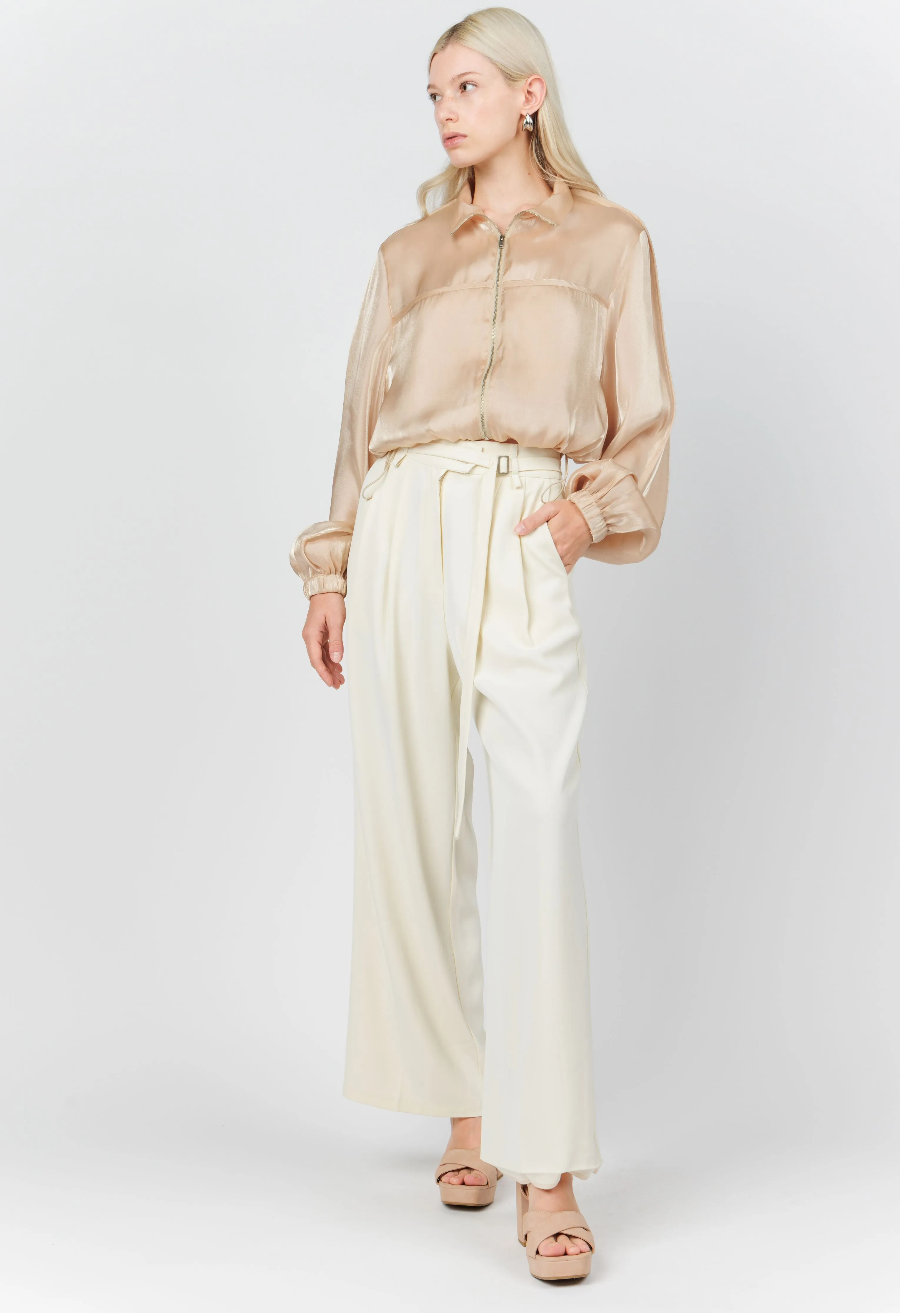 Shimmer Bomber Jacket In Sand