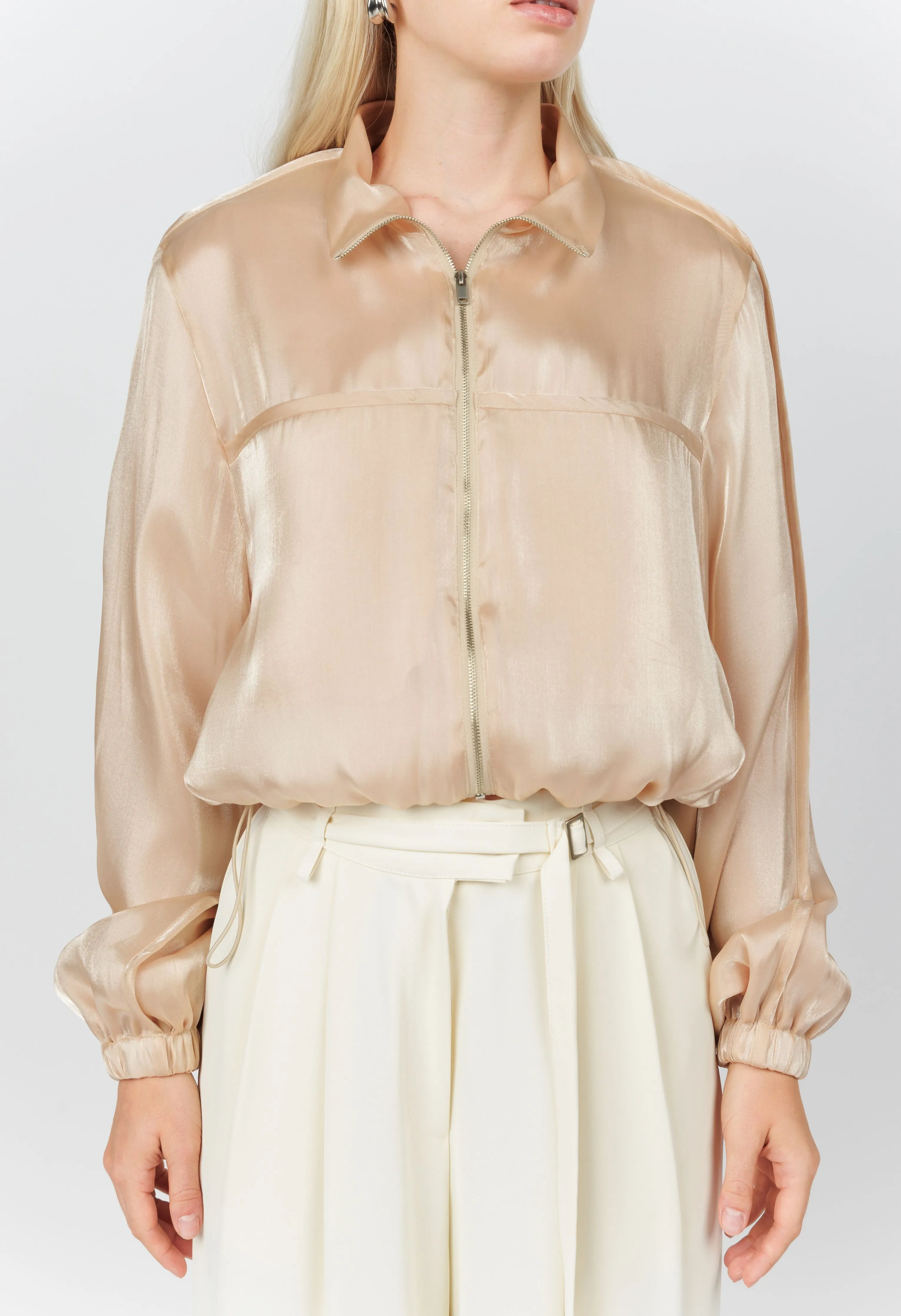 Shimmer Bomber Jacket In Sand