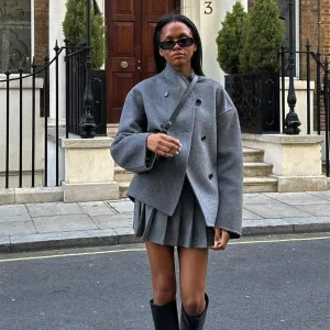 Short Double Breasted Solid Color Coat Casual Temperament British Top