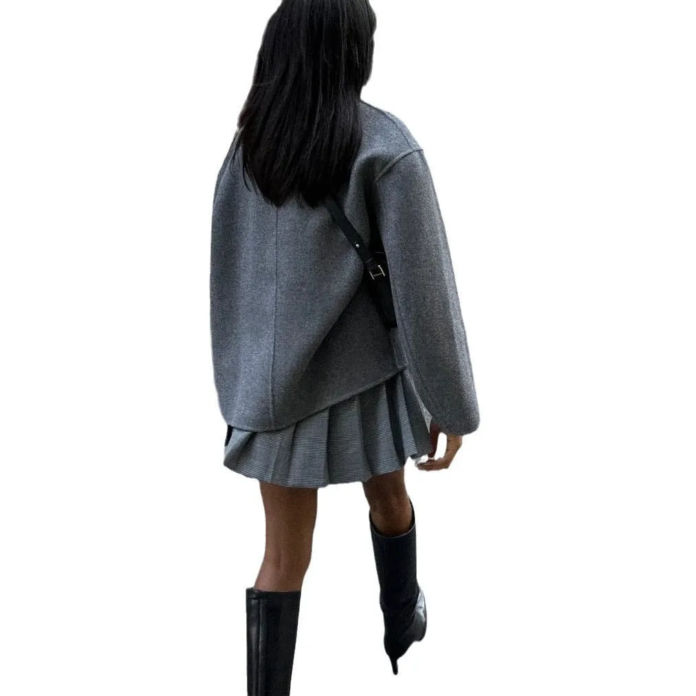 Short Double Breasted Solid Color Coat Casual Temperament British Top
