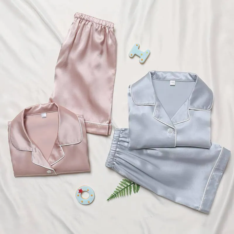 Short Kids' Silk Pajama Set Child's Silk Pajamas