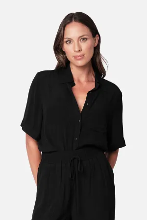 Short Sleeve Button-Up Shirt BLACK