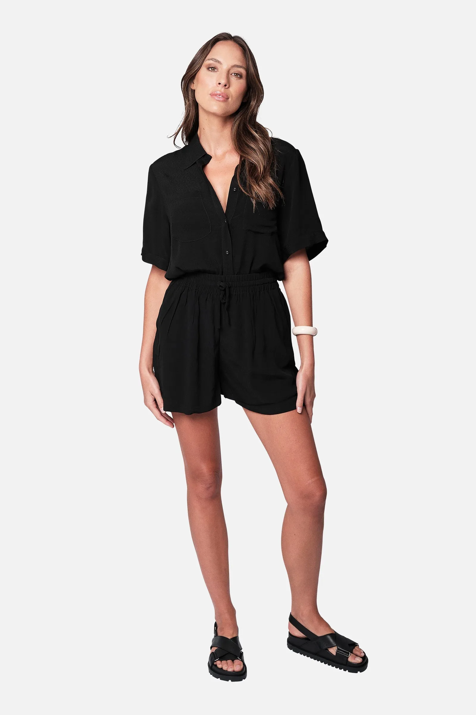 Short Sleeve Button-Up Shirt BLACK