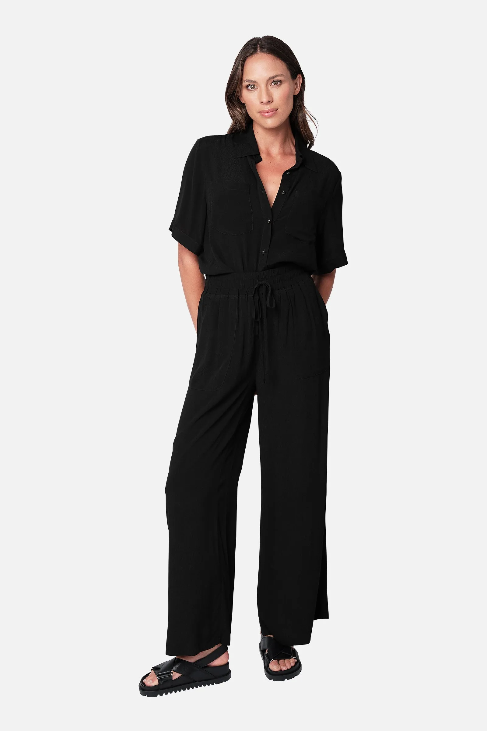 Short Sleeve Button-Up Shirt BLACK