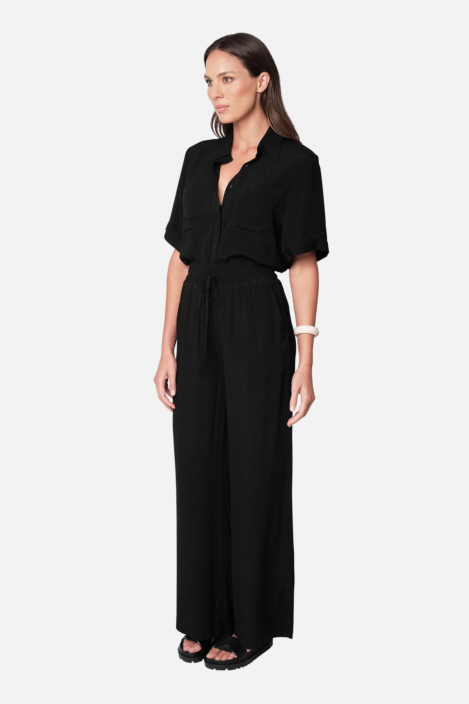 Short Sleeve Button-Up Shirt BLACK