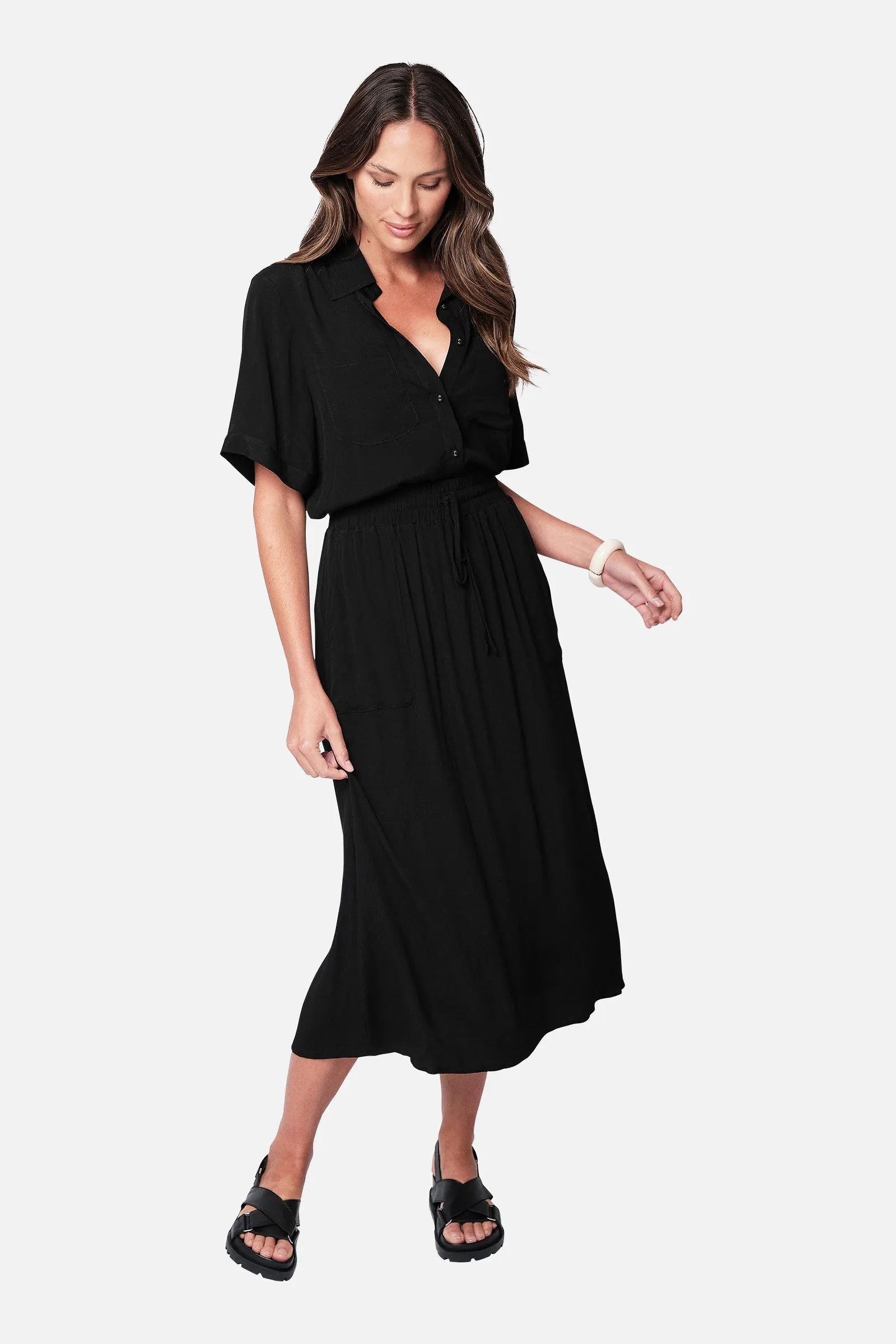 Short Sleeve Button-Up Shirt BLACK