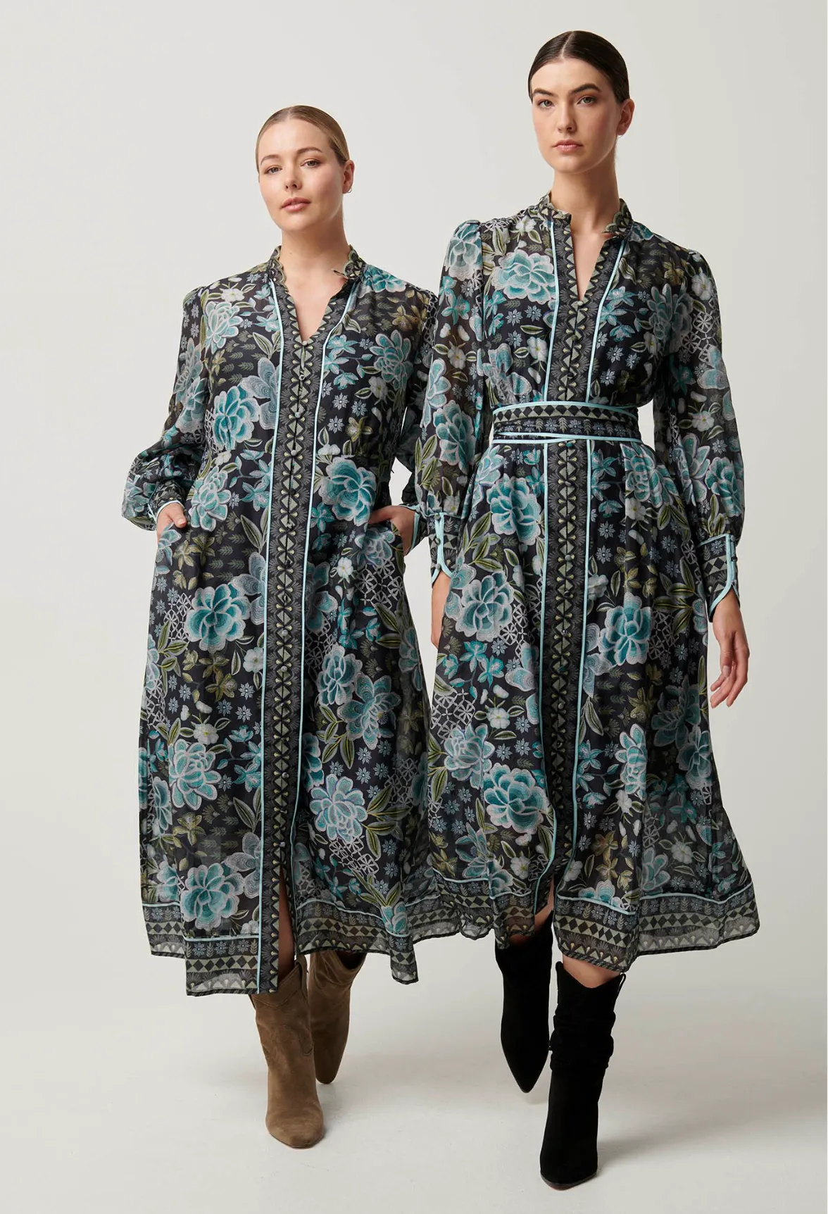 Sienna Contrast Trim Cotton Silk Midi Dress - Dahlia Fields