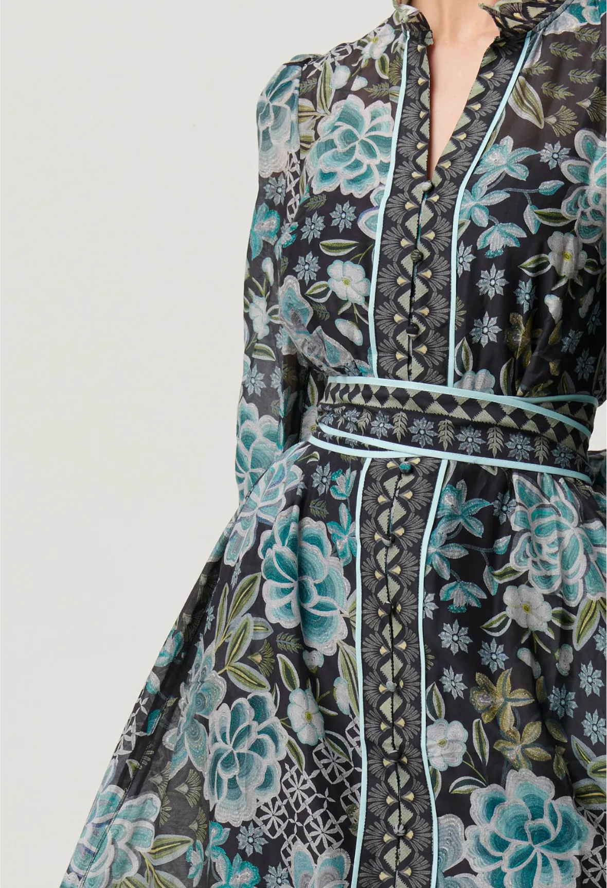 Sienna Contrast Trim Cotton Silk Midi Dress - Dahlia Fields