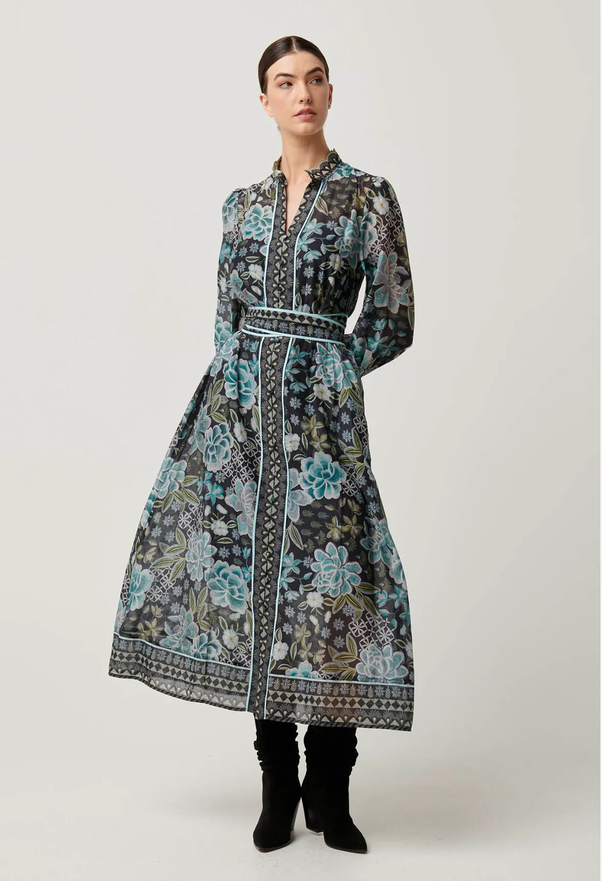Sienna Contrast Trim Cotton Silk Midi Dress - Dahlia Fields