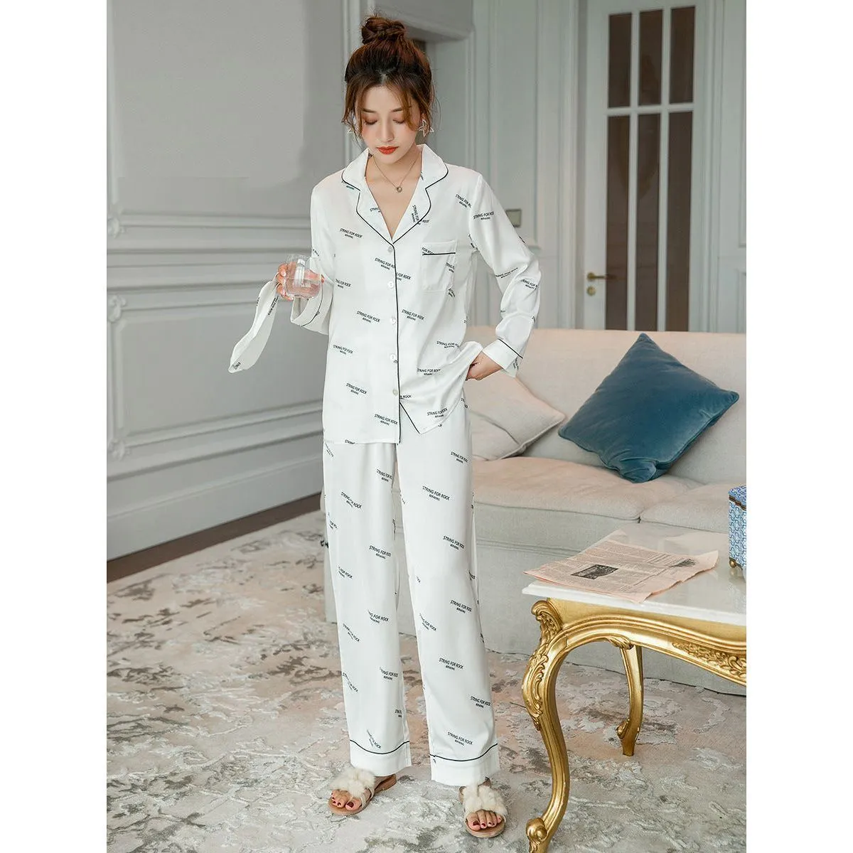 Silk pajamas women snow silk satin loose