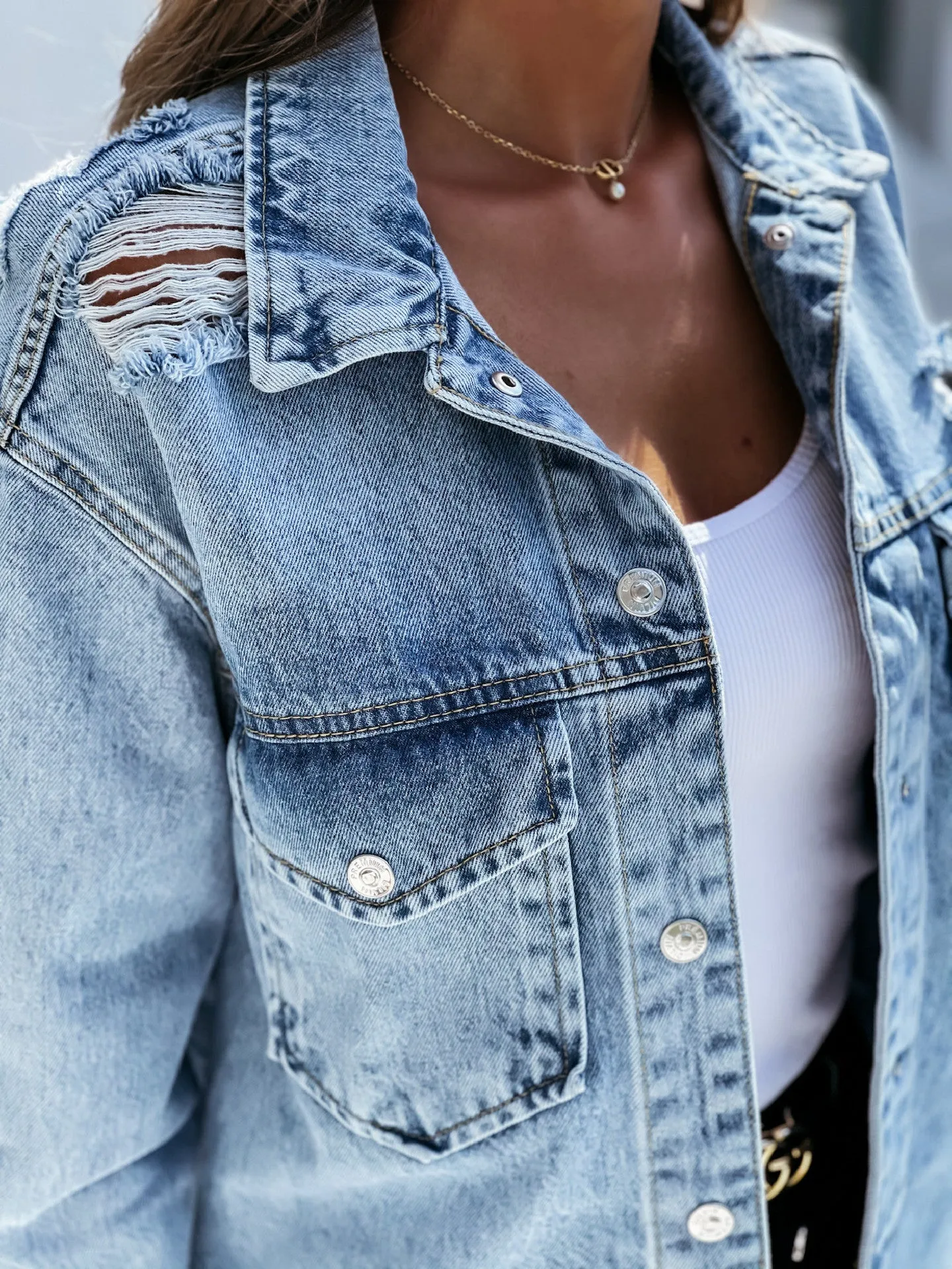 Single-breasted Pile Collar Denim Hole Outerwear Cardigans