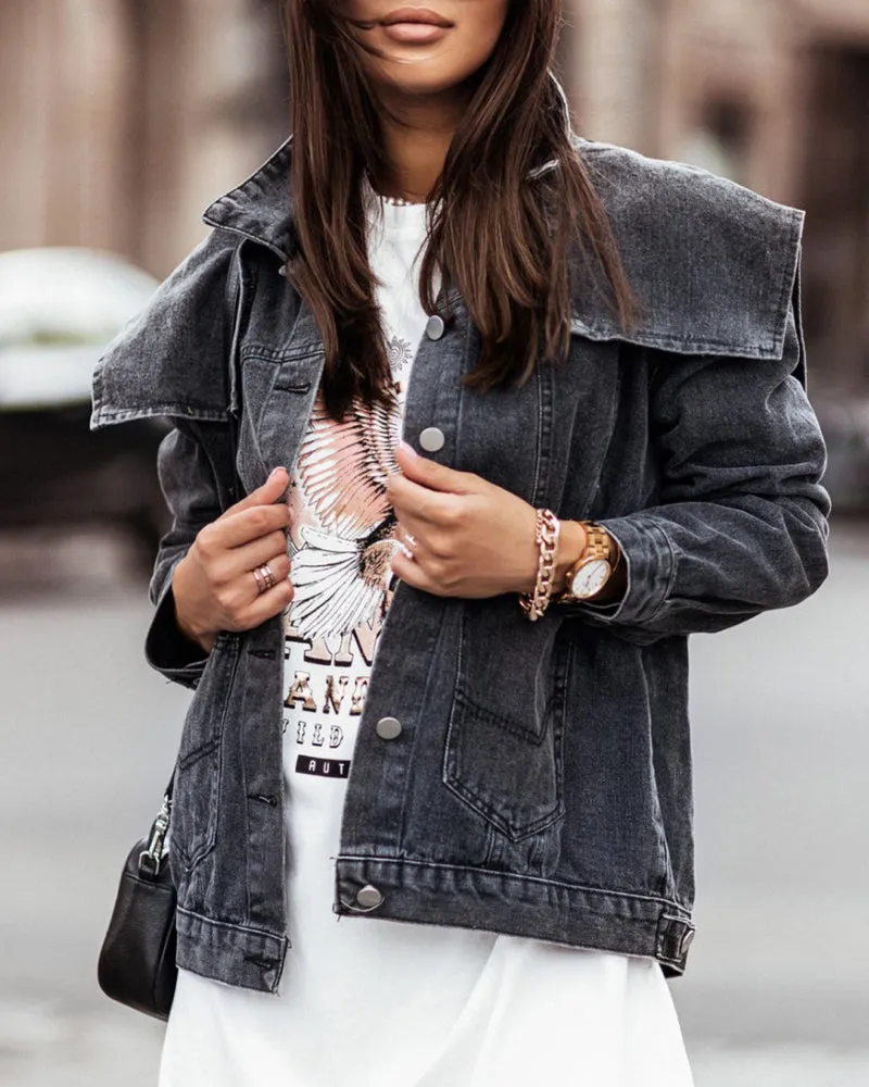 Single-breasted Pile Collar Denim Outerwear Cardigans