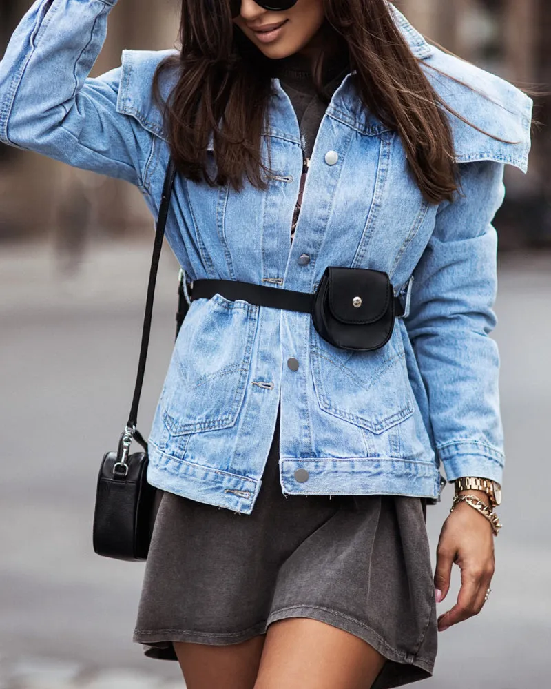 Single-breasted Pile Collar Denim Outerwear Cardigans