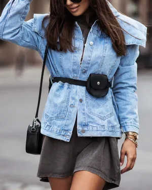Single-breasted Pile Collar Denim Outerwear Cardigans