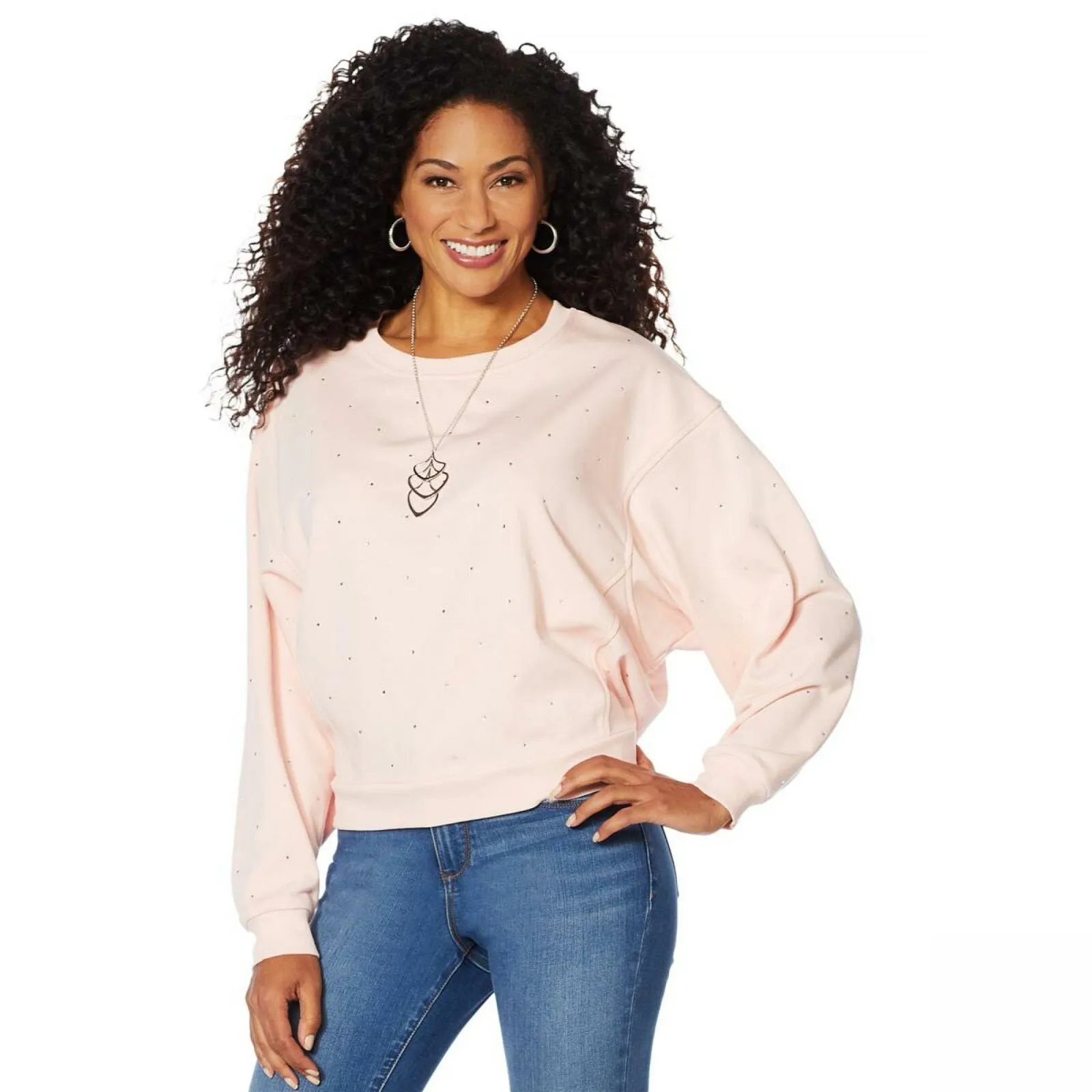 Skinnygirl Women's Plus Size Embellished Dolman Sleeve Sweatshirt
