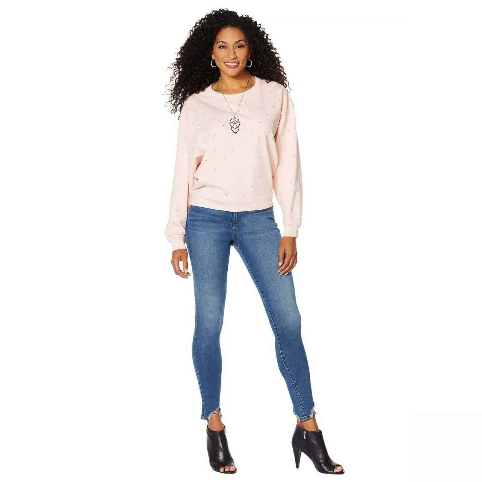 Skinnygirl Women's Plus Size Embellished Dolman Sleeve Sweatshirt