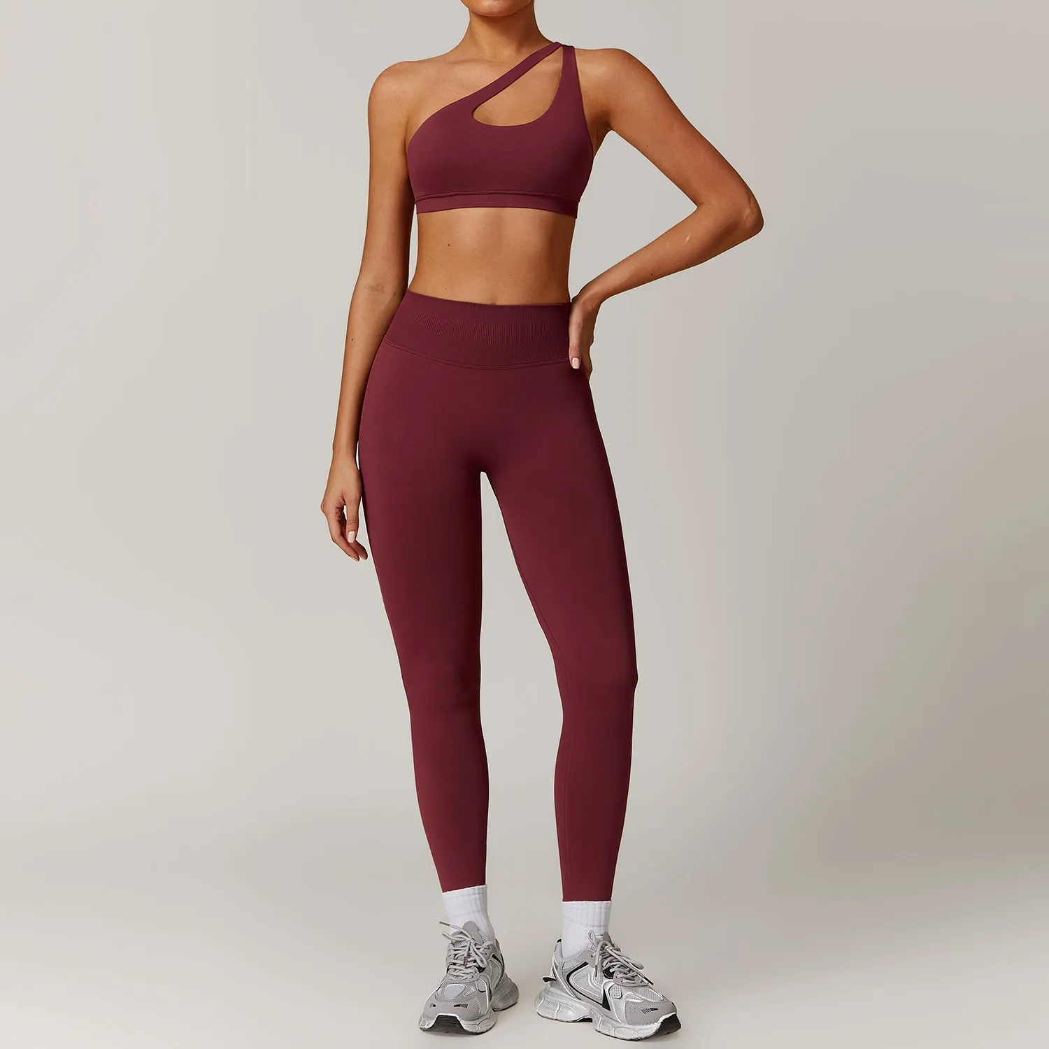 Slant Shoulder Bra Pants Set