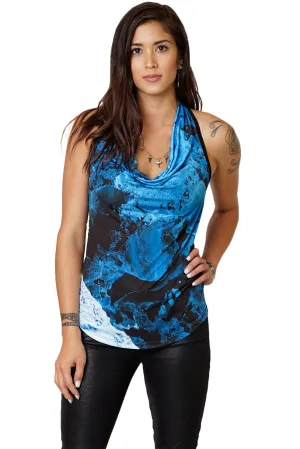 Sleeveless Cowl Neck Top-Graphic Printed Ocean Conservation Top-Kamchatka