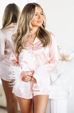 Slumber Party Feather Pajamas Short Set - Light Pink