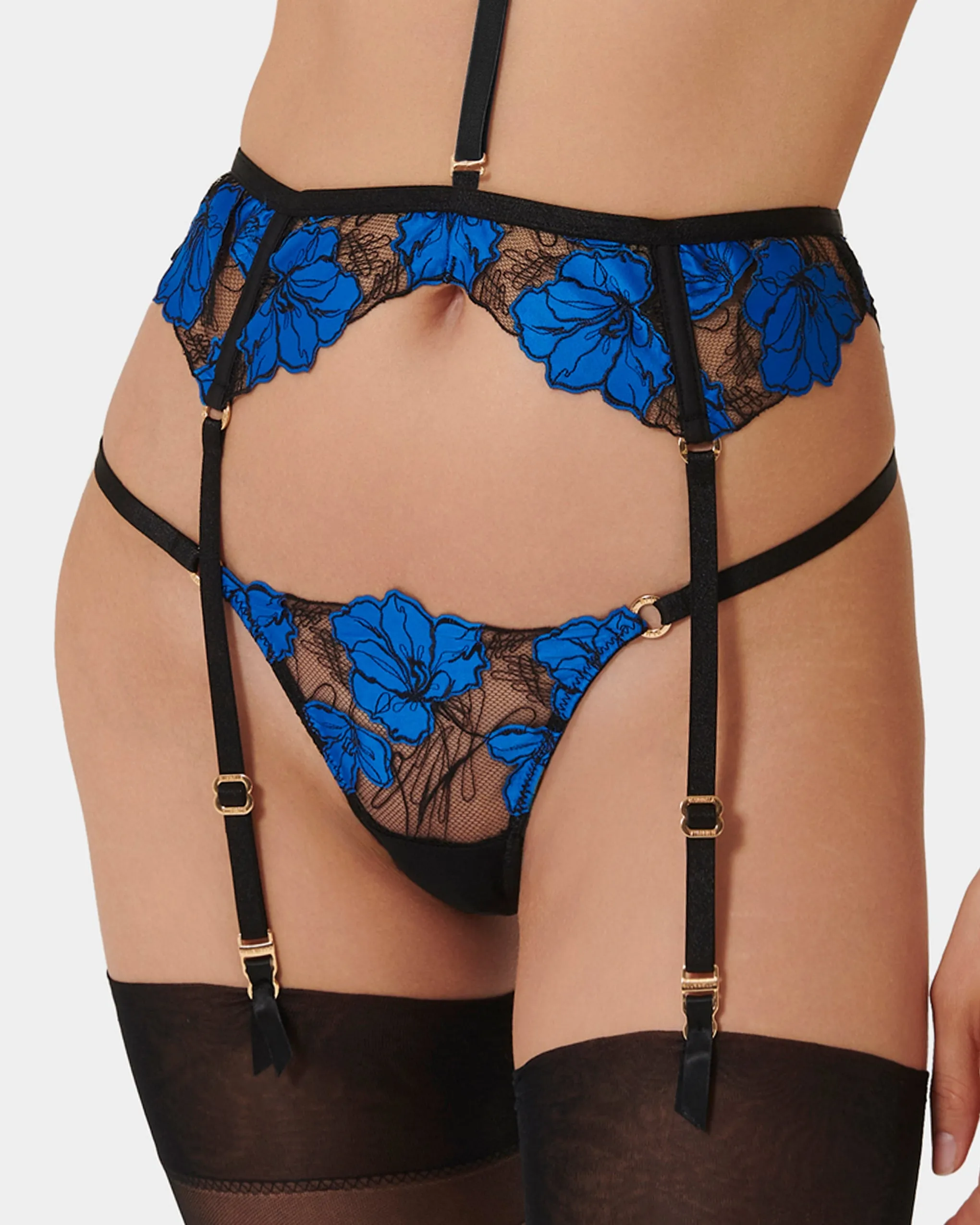 Sorento Garter Belt Harness (with detachable collar) Black/Egyptian Blue