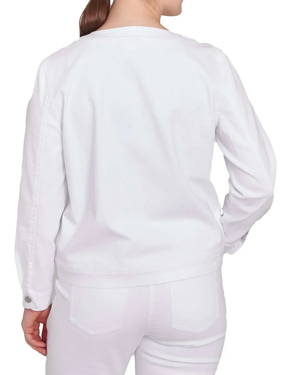 Soutache Embroidered Denim Jacket - White