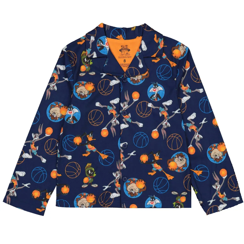 Space Jam Boys Pajama Coat Set, Long Sleeve Little Big Kid PJ's, 2PC Sleep Set, 4-10, Navy Blue