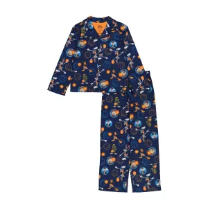 Space Jam Boys Pajama Coat Set, Long Sleeve Little Big Kid PJ's, 2PC Sleep Set, 4-10, Navy Blue