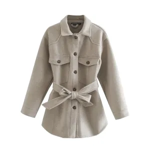 Spliced Belt Minimalist Jackets