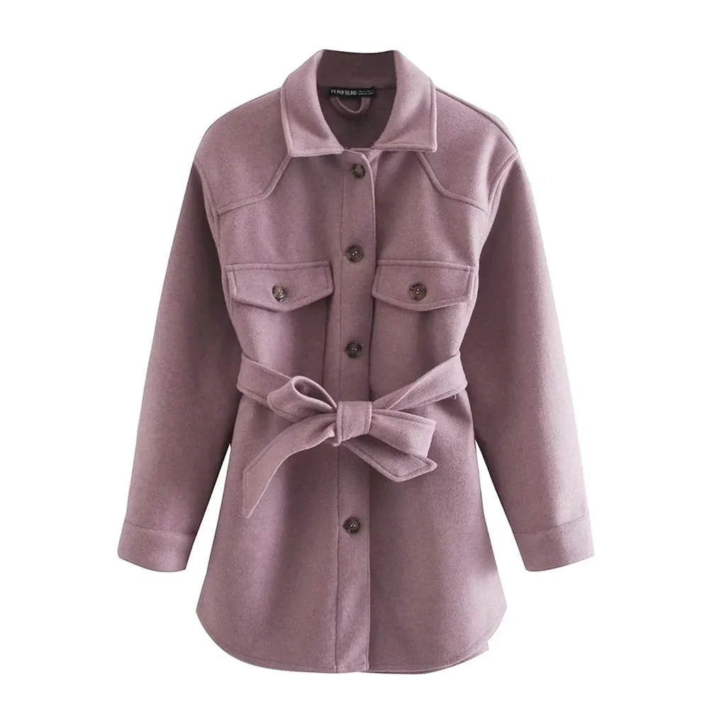 Spliced Belt Minimalist Jackets
