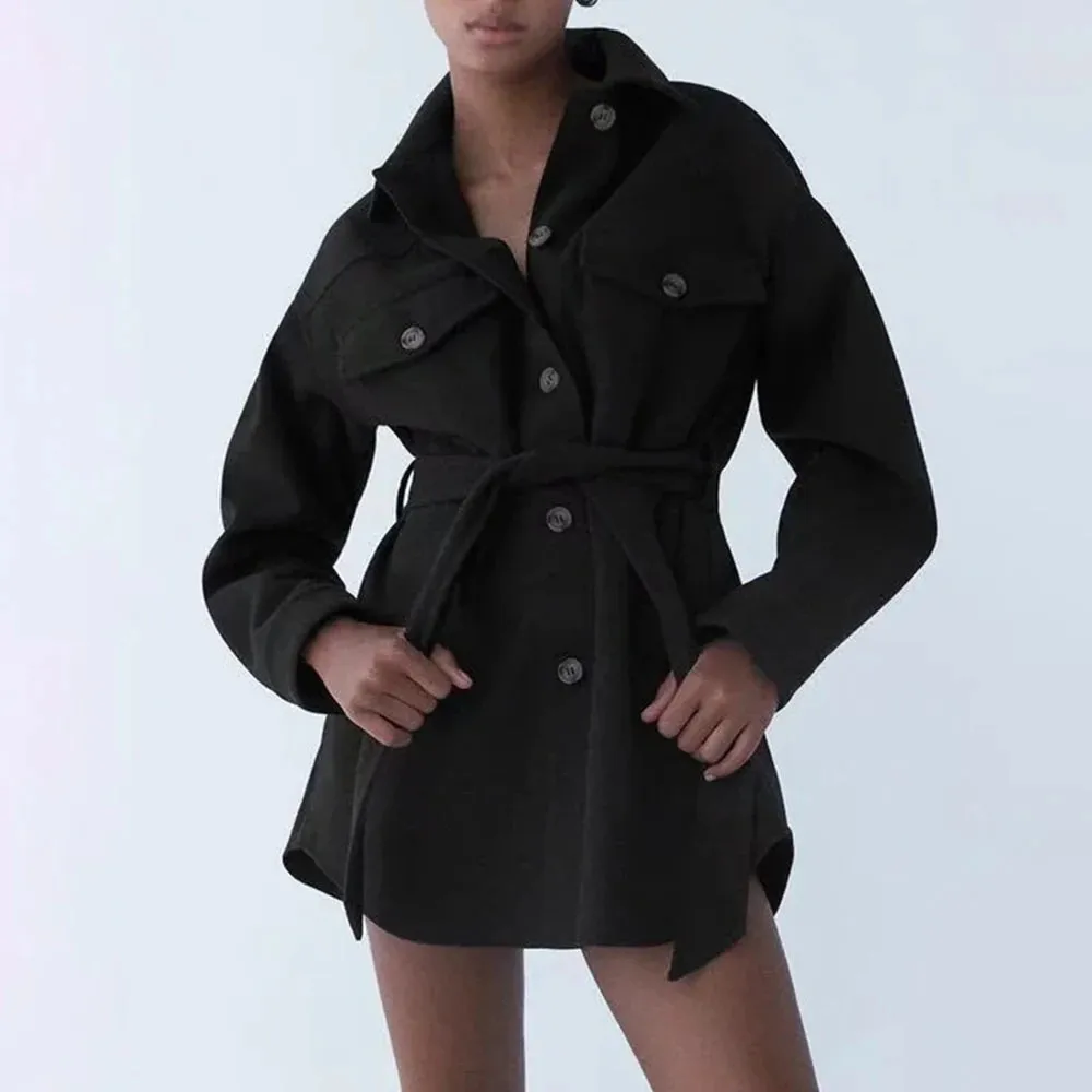 Spliced Belt Minimalist Jackets