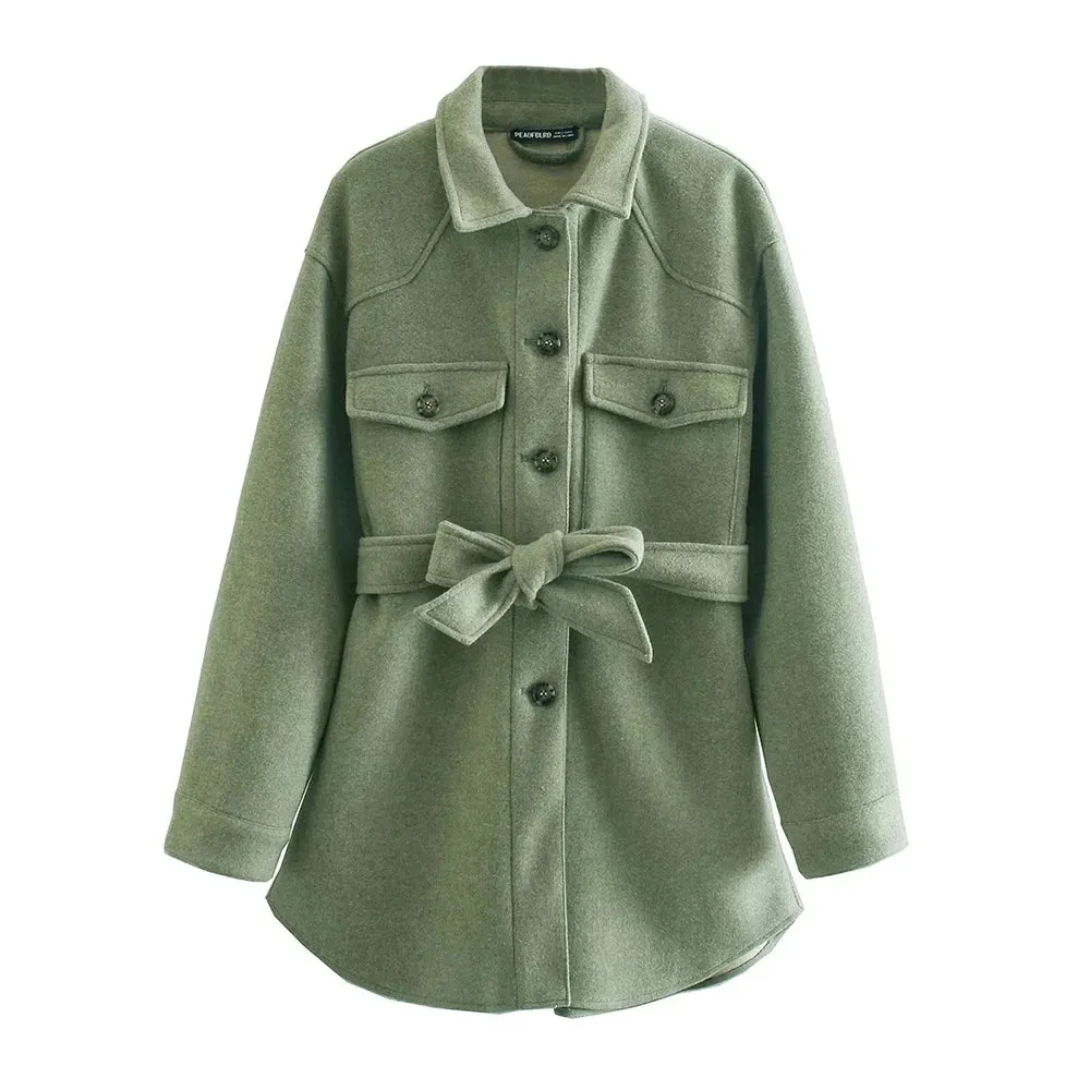 Spliced Belt Minimalist Jackets