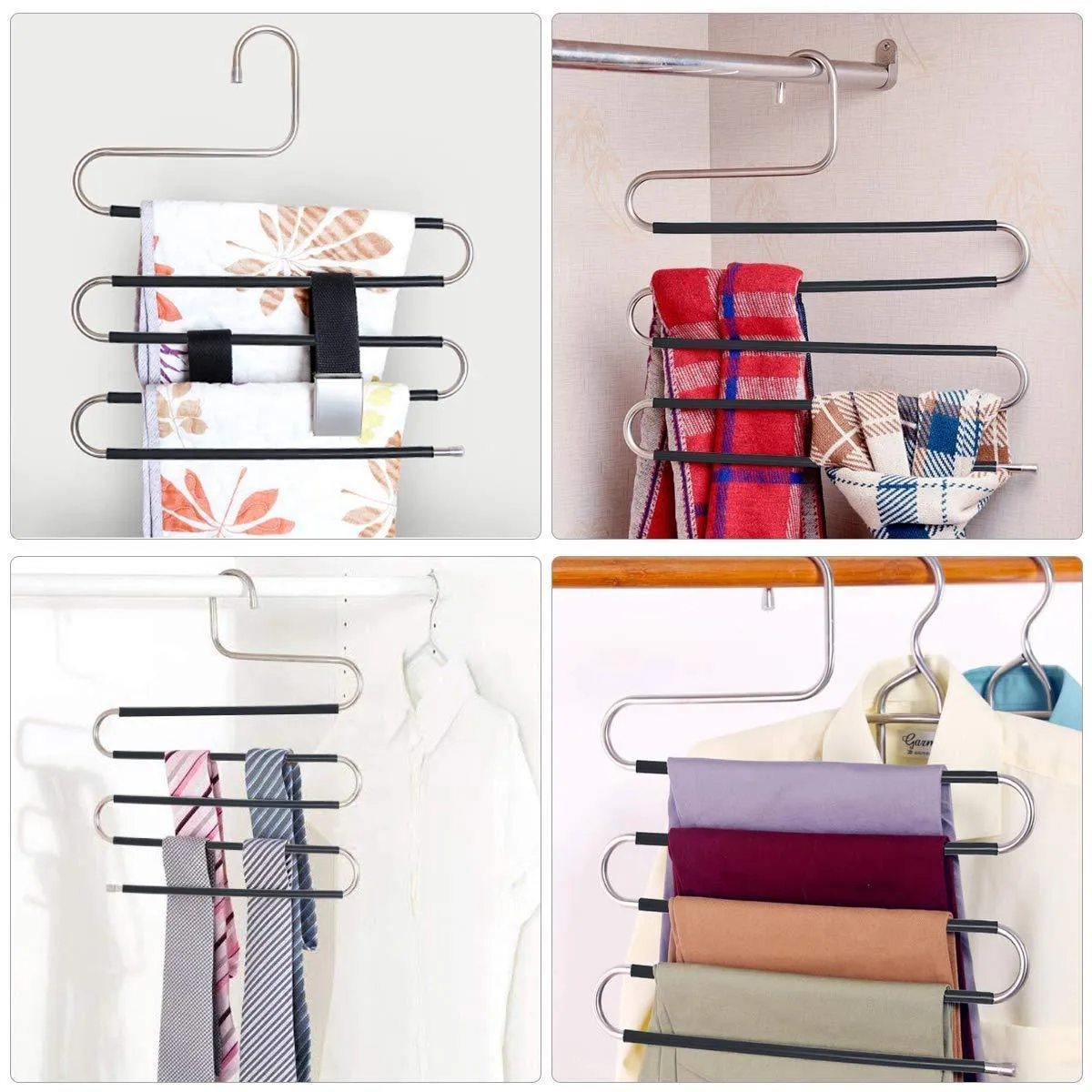 STAR-FLY Pants Hangers Non Slip Updated S-Shaped 5 Layers Hangers Closet Space Saver for Jeans Scarf Tie Clothes(6-Pack)