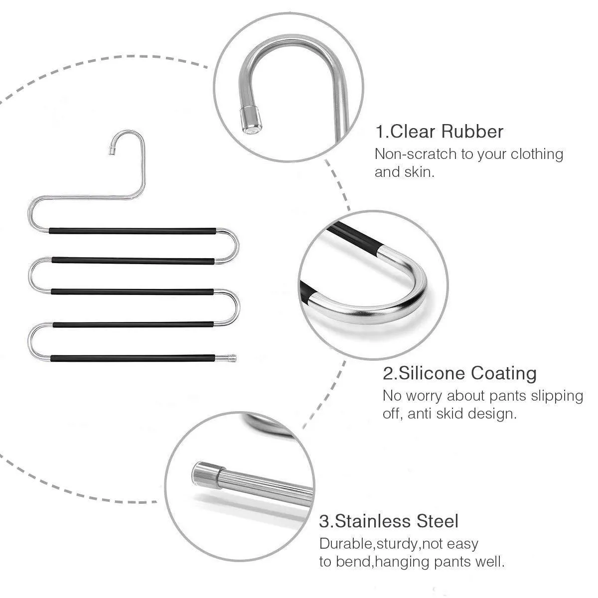 STAR-FLY Pants Hangers Non Slip Updated S-Shaped 5 Layers Hangers Closet Space Saver for Jeans Scarf Tie Clothes(6-Pack)