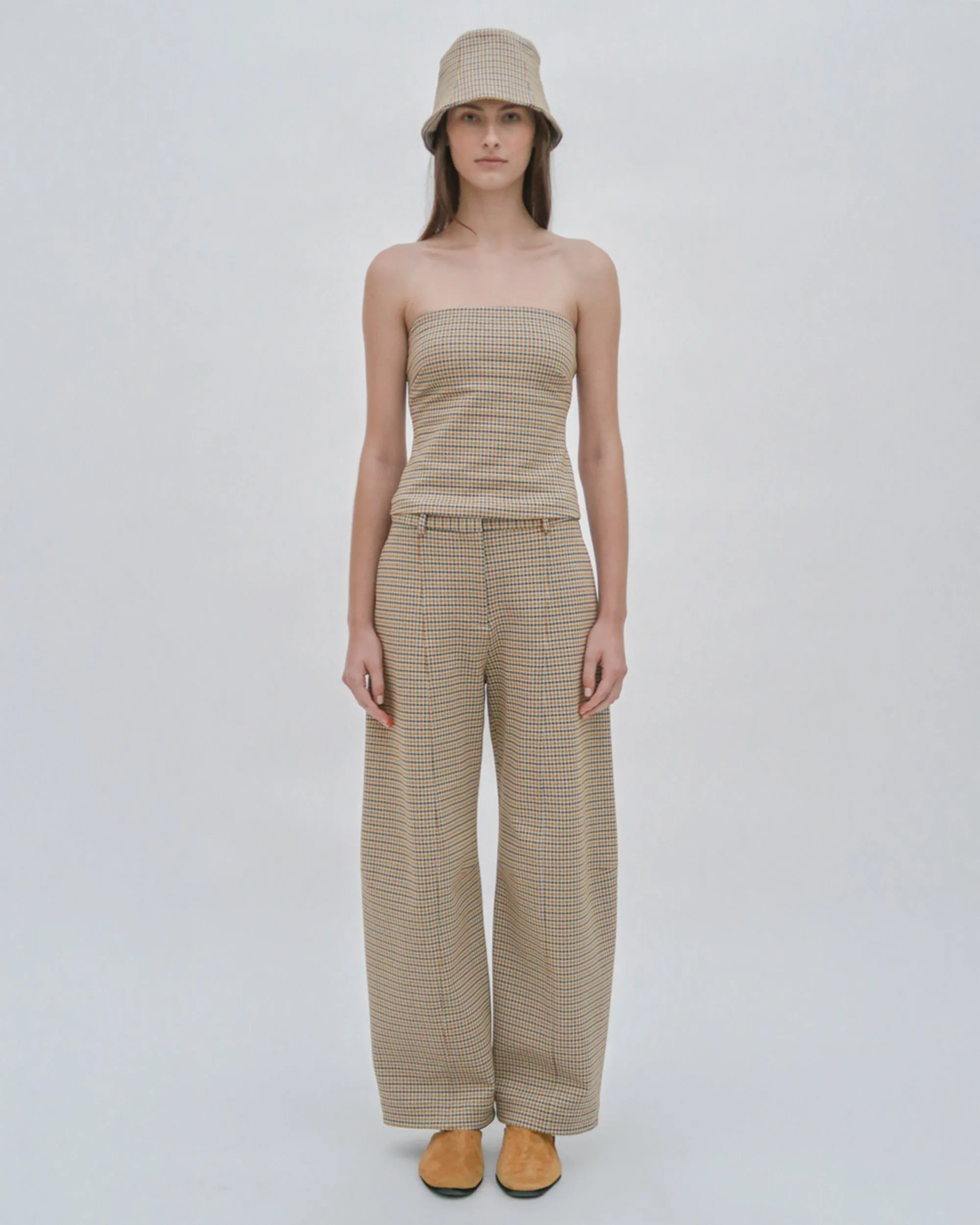 STRAIGHT TAPER TAB PANT - HOUNDSTOOTH PLAID