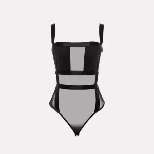 Strap Up Mesh Satin Bodysuit