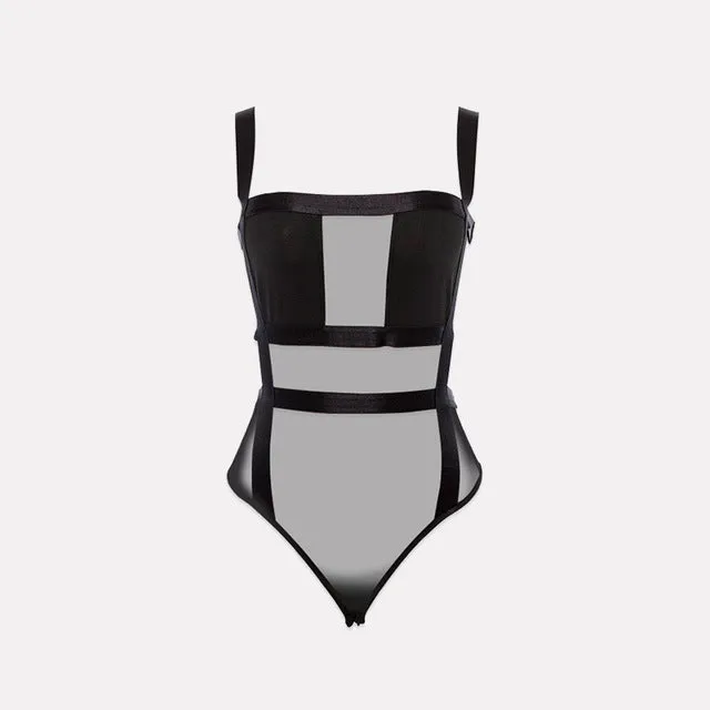 Strap Up Mesh Satin Bodysuit