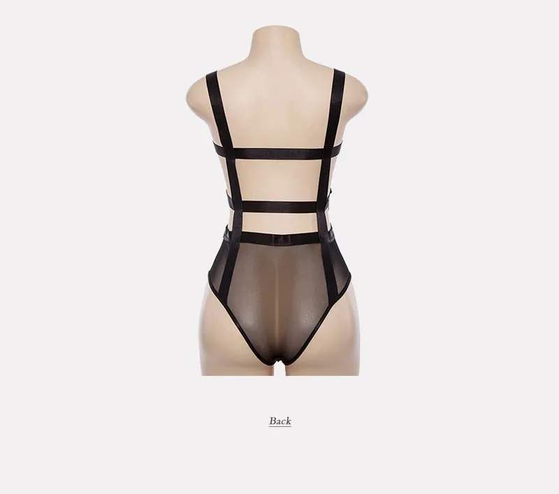 Strap Up Mesh Satin Bodysuit
