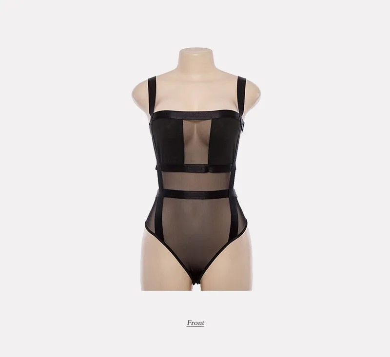 Strap Up Mesh Satin Bodysuit