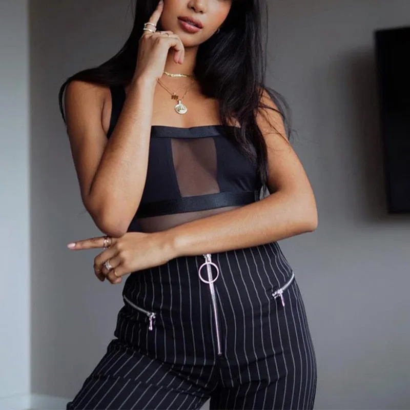 Strap Up Mesh Satin Bodysuit