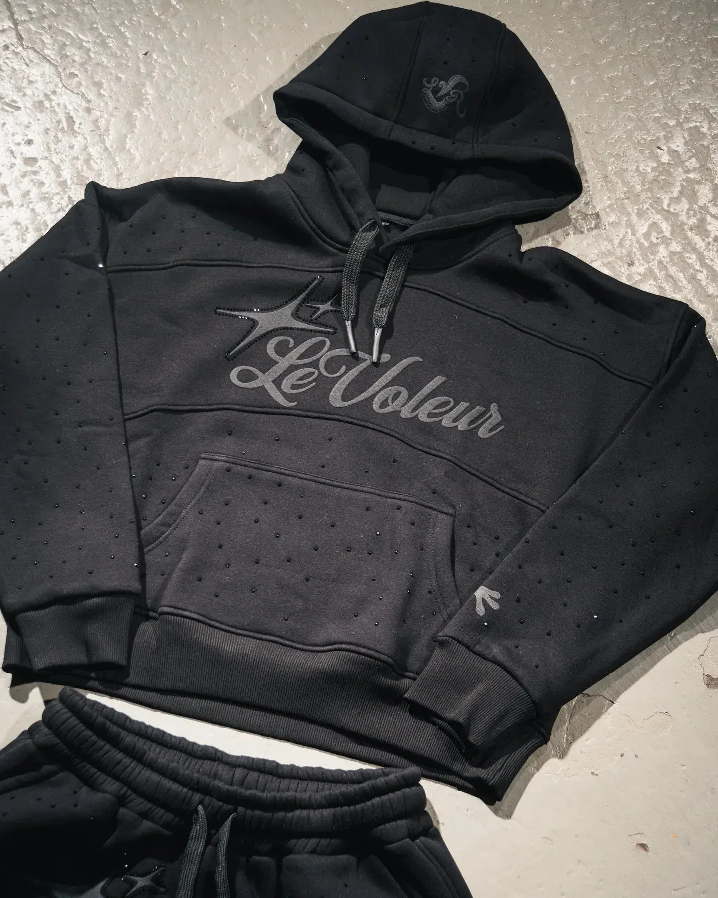 Streetwear Hoodie SweatpantsTwo Piece Set Y2K Clothes Mens Hip Hop Letters Embroidered Rhinestone Sequins Sweatshirt Pants Set