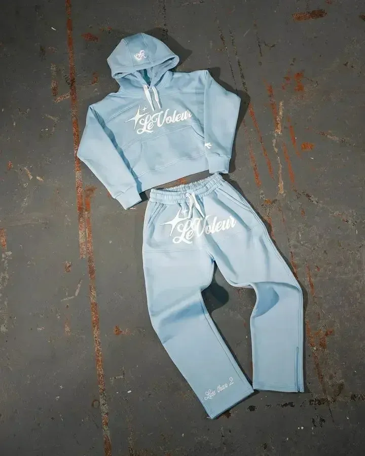 Streetwear Hoodie SweatpantsTwo Piece Set Y2K Clothes Mens Hip Hop Letters Embroidered Rhinestone Sequins Sweatshirt Pants Set