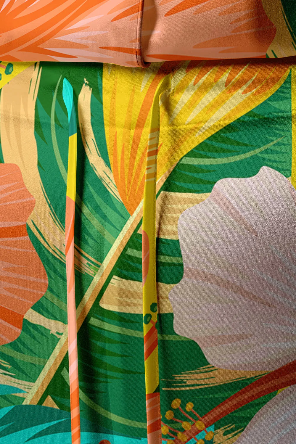 Sunset Tropics – Hibiscus & Palm Print Satin Pajama Set