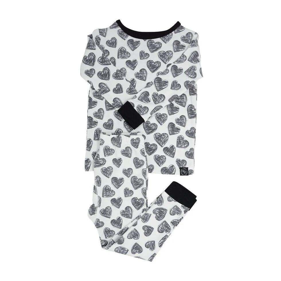 Sweet Bamboo- Scribble Hearts PJ’s  - Charcoal