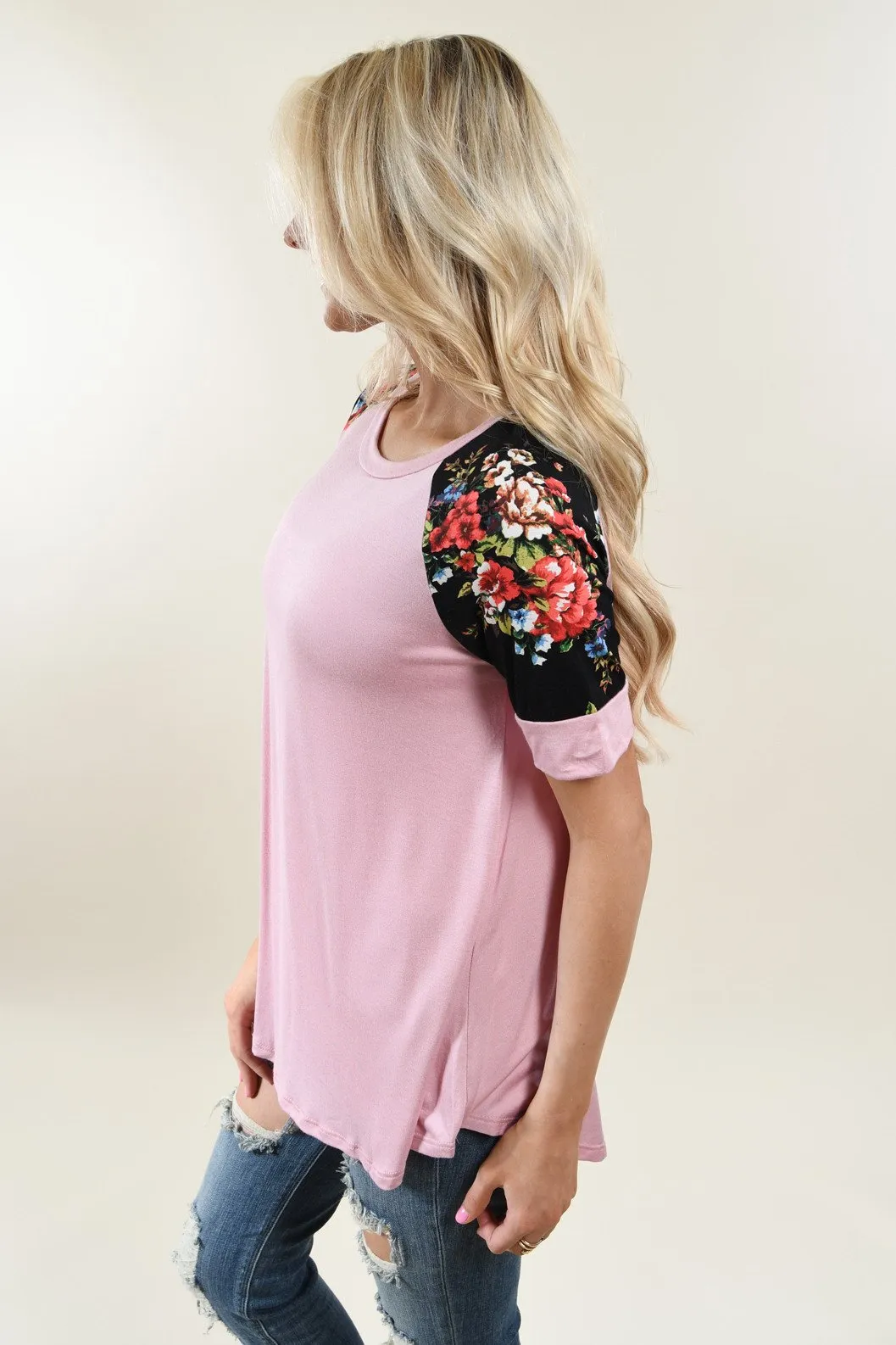 Sweet Pea Pink Floral Sleeve Top
